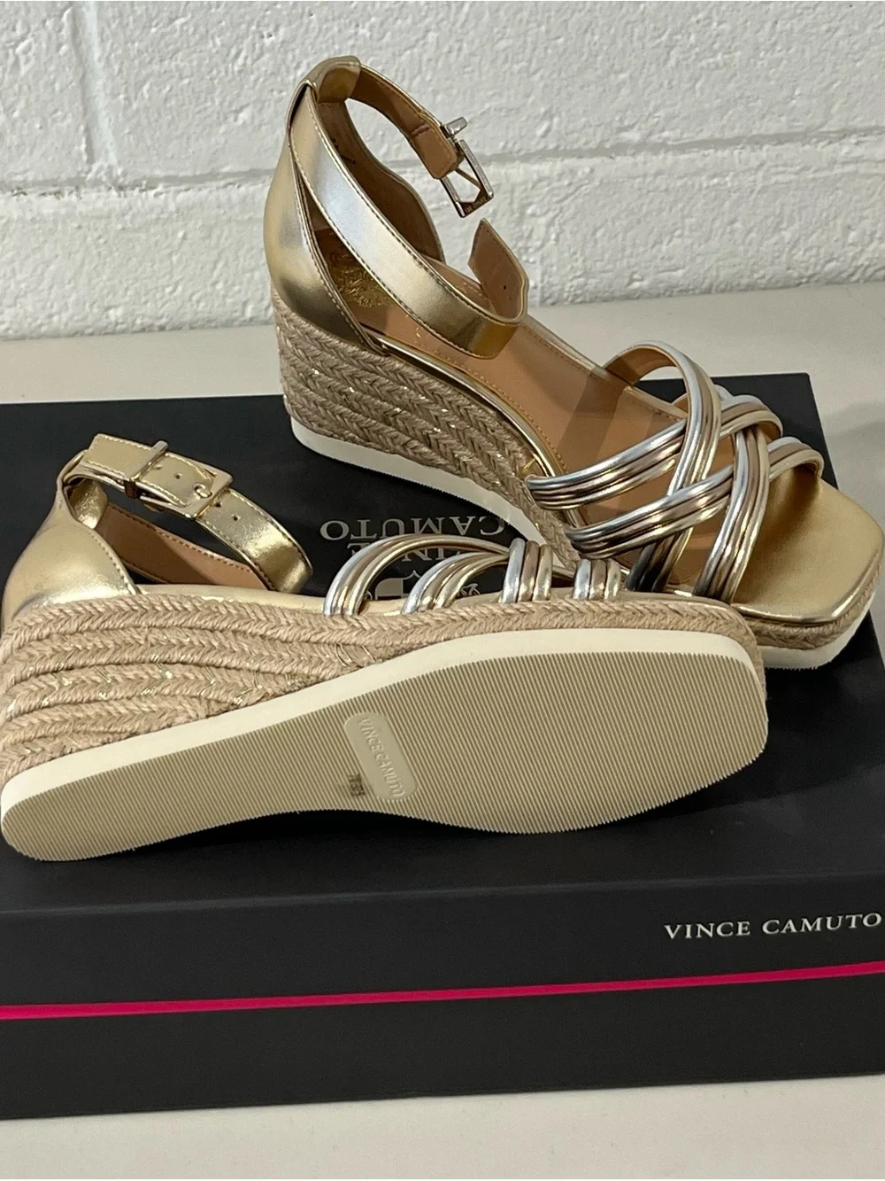 Vince Camuto Metallic Gold Wedge Espadrille Sandals